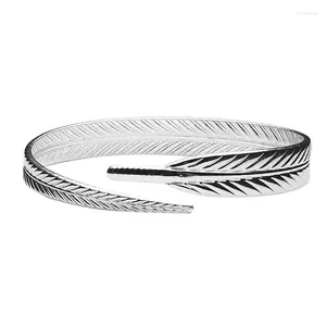 Bangle 925 Sterling Silver Fashion Feather Cuffle Bracelet للنساء الأزواج عتيقة هدايا مجوهرات الحفلات الإبداعية
