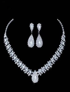 Conjuntos luxuosos de joias de casamento para dama de honra, joias, brincos, colar, conjunto de cristal austríaco, presente inteiro 50763339177808