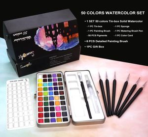 Målning levererar Seamiart 50Color Solid Watercolor Paint Set Portable Metal Box Watercolor Pigment för nybörjare Ritning Watercolo9990923