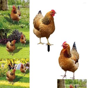 Garden Decorations 2Pc Ornaments Acrylic Chicken Yard Art Statues Backyard Lawn Stakes Plastic Hen Decor Creative Outdoor Drop Delive Dh4G7