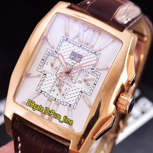 Billiga nya flygande B -kronograf Datum Vit Dial Miyota Quartz Chronograph Mens Watch Rose Gold Case Black Leather Strap Watches Pur361a