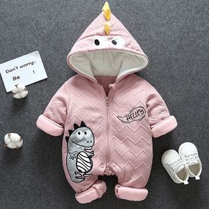 Cute Cartoon Dinosaur Baby Romper Winter born Thickened Jumpsuits Boys Girls Pajamas Cotton Outwear Clothes 231227