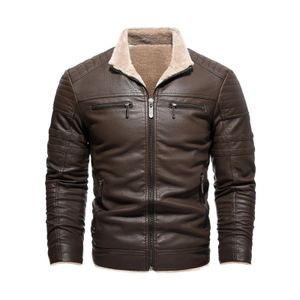 Jaqueta de couro de inverno masculina espessada lã quente casacos de couro falso homens motocicleta vintage lapela roupas ao ar livre S-3XL 231228