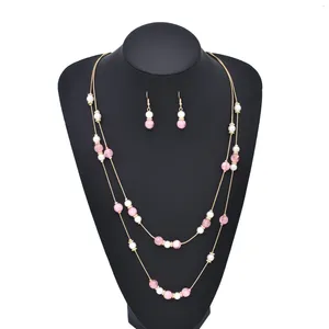 Серьги ожерелья набора дизайнерские модные эльф -эльф розовые белые акриловые бусинки женские украшения