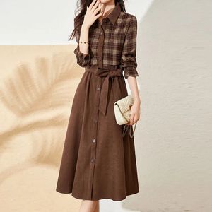 Shirt dress women's spring and autumn Korean fashion retro chic elegant light familiar wind knee-length fake two-piece dress 231227