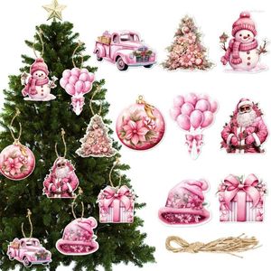 Decorações de natal pingentes rosa árvore de natal pendurado ornamentos presente de papelão dupla face para decoração de casa