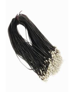 100st 2mm svart äkta läderhalsbandsladdsträng Rope Wire 45cm DIY smycken Förlängande kedja med hummerlåskomponenter2111244
