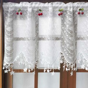 Curtain Korean Idyllic Star Tassel Lace Short Tulle Curtains With Red Peach White Elegant Geometric Half For Cabinet Door Decor