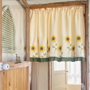 Kurtyna Valance Krótkie okno Kieszonkowe Zasłony kuchenne Retro Sunflower Hafdery wiejskie Rustycka Kawiarnia Dekoracja domu 1pc