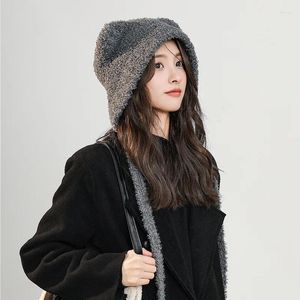 Baskar söt björn öron hatt kvinnor höst vinter mjuk plysch koreansk mode casual shopping mössa kvinnliga streetwear varm solid färg mössa