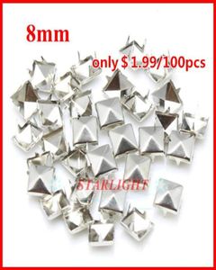 Syuppfattningar eller verktygs studs och spikar 8mm Pyramid Stud Silver Punk Rock Diy Rivet Spike 1000PCSLOT9084514