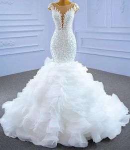 2024 Beaded Mermaid Wedding Dress Embroidery Sequined Pearls Sweep Train Organza Bridal Gowns Formal Vestidos De Noiva