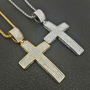 Acciaio inossidabile 316L Hip Hop Punk Gioielli Grande Croce Cubic Zirconia Collana con pendente Uomo Donna Street Dance Rock Rapper Accessori194B