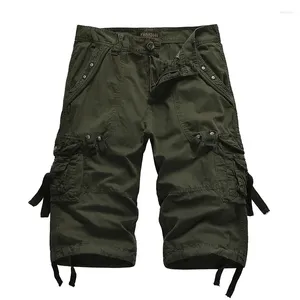 Calças masculinas 2024 verão solto carga shorts homens exército militar curto homme cáqui algodão masculino bezerro-comprimento calças