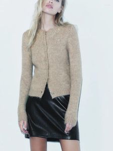 Doman's Knits Women Cardigans 2023 Modna koralika z koraliki dhinestone dhinestone Darigan Dontaż okrągły szyi Sweet