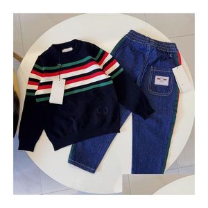 Set di abbigliamento Nuovo autunno e inverno Designer cucito Piviere per bambini Moda Maglione casual Set di due pezzi di alta qualità Taglia 90Cm-150Cm Dhy8J