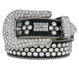 Dobra jakość 2022 Designerbelt Paski Simon dla mężczyzn Women Błyszczący diamentowy pasek czarny na czarnym niebiesko białym wielolourie z bling rhinestone1470875