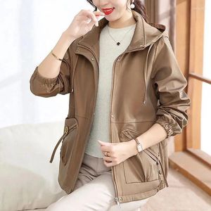 Kvinnors dike rockar Windbreaker Coat Huven i stor storlek Jackor 2024 Spring Autumn Mother's High Quality Western-stil Outwear Ladies Tops