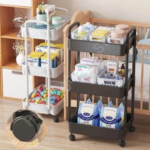 Mobile Storage Rack Trolley Kitchen Bathroom Bedroom Multi Storey Snacks with Wheels Organizer Home Accessories 231228