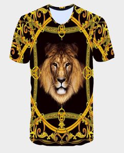 Mens Fashion Graphic T -shirt med Lion Printing 3D Digital Golden Geometric Pattern Tees Boys Hiphop Tops For Whole Beach Clot1902927