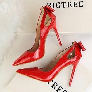 Stiefel BigTree Schuhe Frauen Heels Bowknot Patentleder Stiletto Frau Pumps rot weiß High Heel Fetisch Party Hochzeit Brautschuh Lady