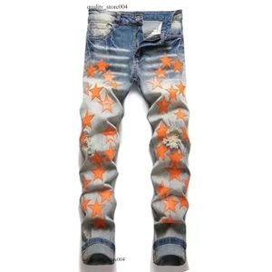 Lila Jeans Lila Herrenjeans High Street Lila Jeans für Herren Stickereihosen Damen Übergröße Ripped Patch Hole Denim Straight Fashion 373