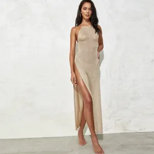 Damskie stroje kąpielowe 2023 Kintted Up Beach Sexy See Through Maxi Slit Bodycon Letnia sukienka bikinijki Elegancka kantar