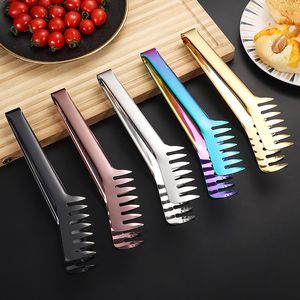 Edelstahl Spaghetti Tong Pasta Clip Kamm geformte Tong Lebensmittelhalter Steak Brot BBQ Clip Kochutensilien Küchenwerkzeug LX6314