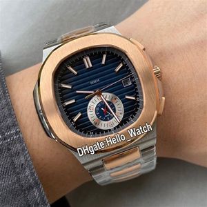 جديد 40 5 مم 5980 5980 1 5980 1A D-Blue Dial الآسيوي الآسيوي رجال مشاهدة اثنين من نغمة الذهب الذهب الفرقة سبورت PPHW الساعات Hello Watch274S