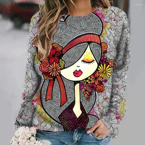 Women's Hoodies Round Necked Sports Shirt 3D Beauty Avatar Printing Clothing Trend Fashion Versatile Design Sense Thin Top