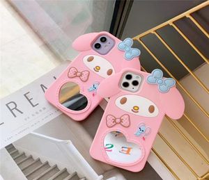 Espelho Cinnamoroll bonito dos desenhos animados 3D com capas de cordão para iphone 13 12 11 pro X Xs XR Max SE 7 8plus Japão adorável gato Minha Melodia co6584149