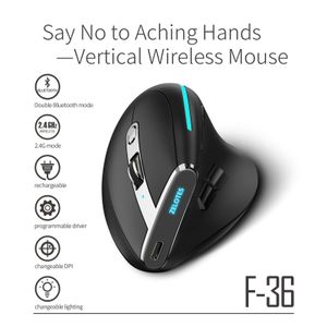 ZELOTES F36 Wireless vertical 24G Bluetooth mouse full color light 8 key programming 2400DPI game 730mah lithium battery 231228