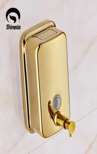 Hela och detaljhandelsfast mässing Badrum flytande tvål dispenser guld polerad väggmontering y2004079552604