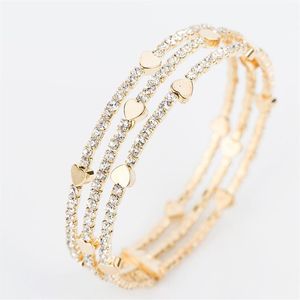 Nova moda elegante feminina pulseira 3 fileira pulseira de cristal manguito bling senhora presente pulseiras pulseiras b020233d