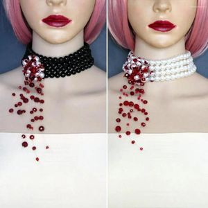 Hänghalsband unika lätt choker halsband droppande blod kvinnor faux pärlor halloween smycken tillbehör klä upp