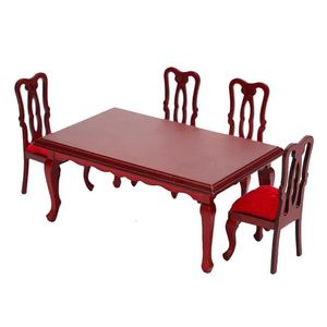 푸드 키친 놀이 음식 1 12 인형 집 테이블 의자 미니어처 식당 세트 가구 식당 액세서리 모델 목재 미니 나무
