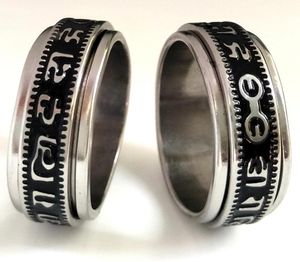 20pcs Retro Carved Buddhist Scriptures The Six Words Mantra Spin Stainless Steel Spinner Ring Men Women Unique Lucky Jewelry B3672965