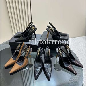 Patent leather Pointed toe Slingback Dress Shoes sandals leather outsole Stiletto heel pumps Women's luxury designer Party Evening shoes 35-42