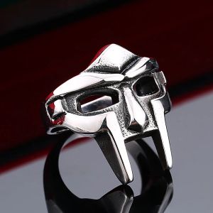 Vintage Classic Goth Hip Hop Mf Doom Mask Rings For Men Boys Punk Egyptian Pharaoh 14K White Gold Ring Fashion Jewelry Gifts