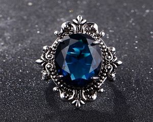 Big Peacock Blue Sapphire Rings for Women Men Vintage Real Silver 925 Jewelry Ring Anniversary Party Gift2084518