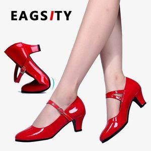 Boots EAGSITY Korea style Mary Jane shoes ankle strap pointed toe fashion red women shoes kitten heel pumps party dancing square heels