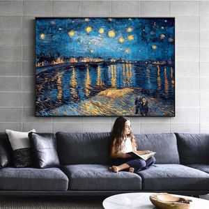 Van Gogh Starry Night Canvas målningar Replika på väggen Impressionist Starry Night Canvas Bilder för vardagsrum Cuadros 231228