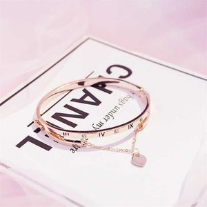 Gold Whole- Stainless Rose Steel Bracelets Bangles Female Heart Forever Love Brand Charm Bracelet For Women Famous Jewelry336c