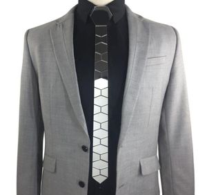 Neck slips set geometie handgjorda mager hexagonal silver slips honungskaka form slips för män mode bröllop tillbehör mode juvel2071472