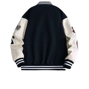 Men s Letter Leather Jacket College Hop Haruku Bone Varsity Unisex Bomber Streetwear Hip Patchwork Baseball Women Jackets Coats Men L o e monpant