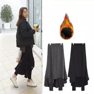 Fleece Leggings Frauen Röcke Hosen Culotte Herbst Winter Plus Größe Kleidung Mollige Thermo Strumpfhosen Leggins Skort Koreanische Große 231228