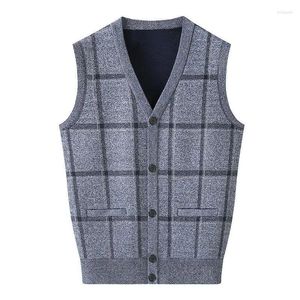 Coletes masculinos moda v-pescoço de malha emendada treliça cardigan colete suéteres roupas 2023 outono casual tops sem mangas casaco coreano