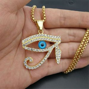 Egyptian The Eye of Horus Pendant Necklace For Women/Men 14k Yellow Gold Evil Eyes Necklace Iced Out Bling Hip Hop Egypt Jewelry