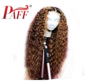 Paff ombre encaracolado frente do laço perucas de cabelo humano brasileiro 360 peruca frontal do laço preplucked nós descorados cabelo do bebê 1595647