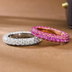 Eternity Ruby Moissanite Diamond Pierścień 100% Real 925 Srebrny Party Wedding Pierścienie dla kobiet Mężczyzn zaręczynowy biżuteria